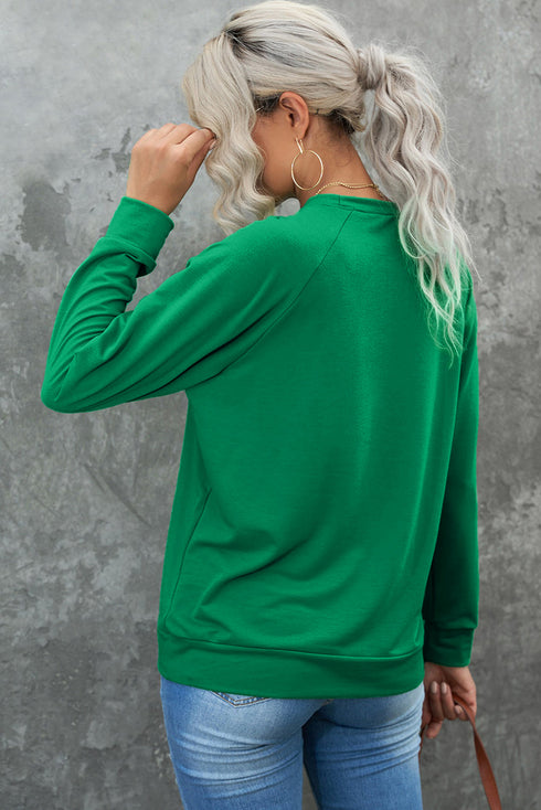 Solid Round Neck Raglan Sleeve Sweatshirt